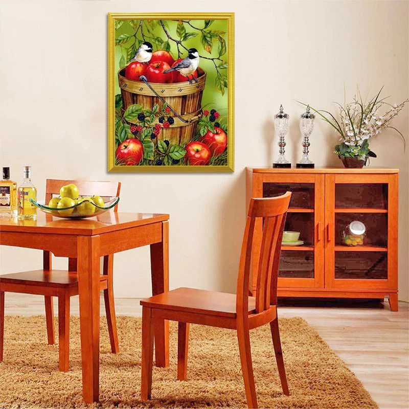 Apples in a Bucket & Sparrows Diamond Painting - Image 2