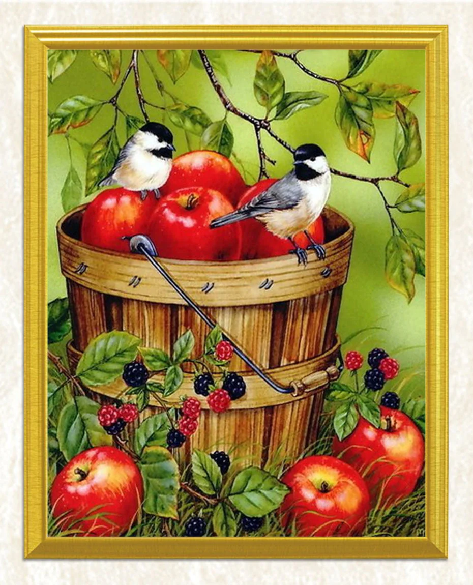 Apples in a Bucket & Sparrows Diamond Painting - Image 3