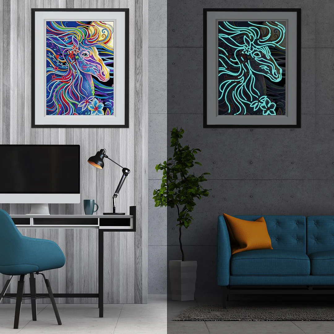 Artistic Night Glowing Colorful Horse Painting