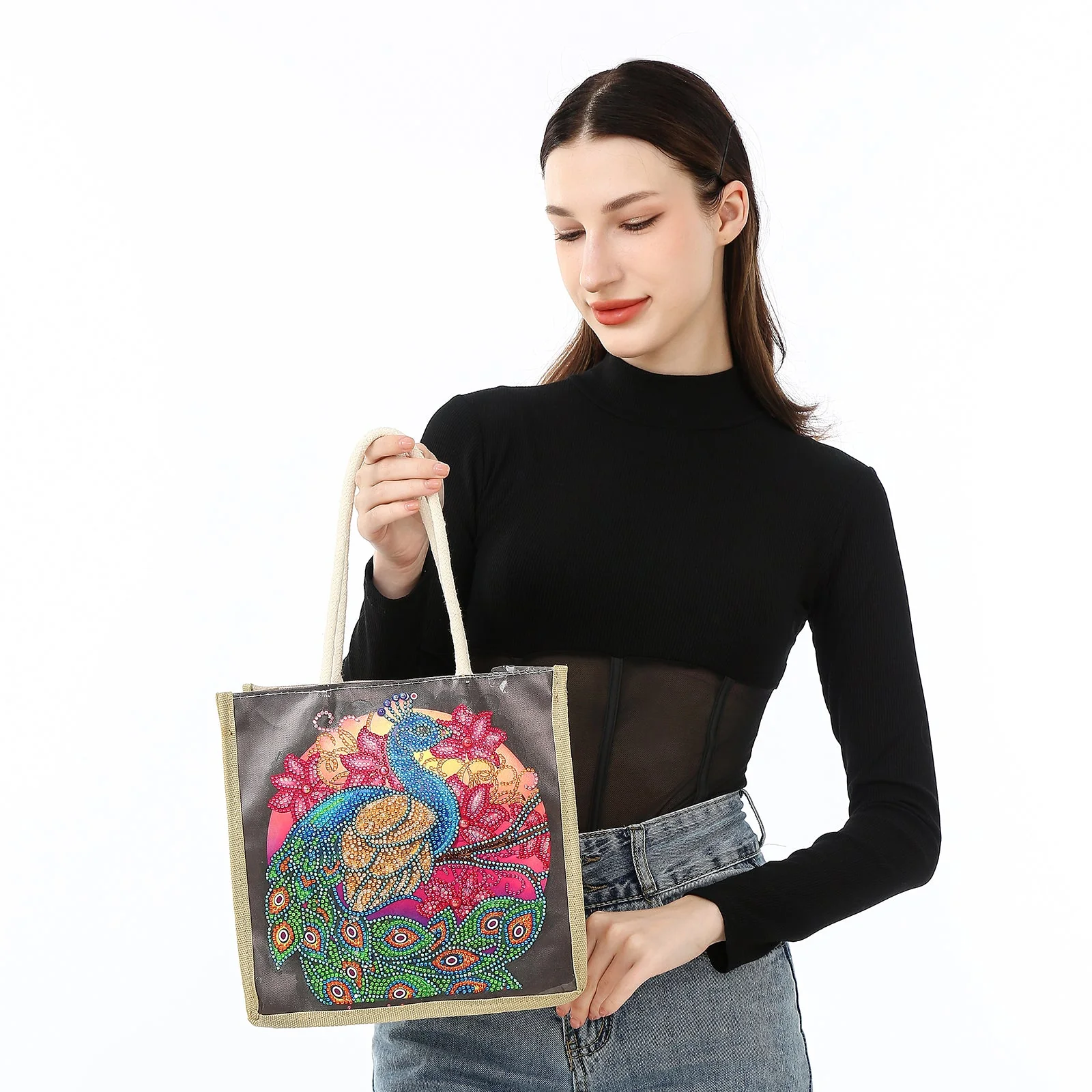 Beautiful Peacock - Diamond Painting Shopping Bag - Image 3
