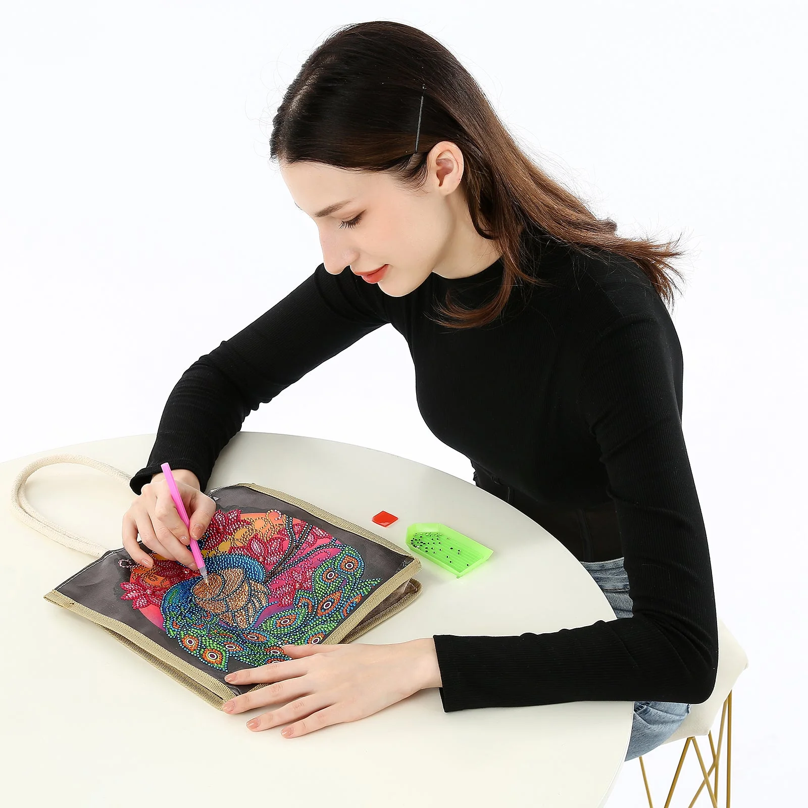 Beautiful Peacock - Diamond Painting Shopping Bag - Image 5
