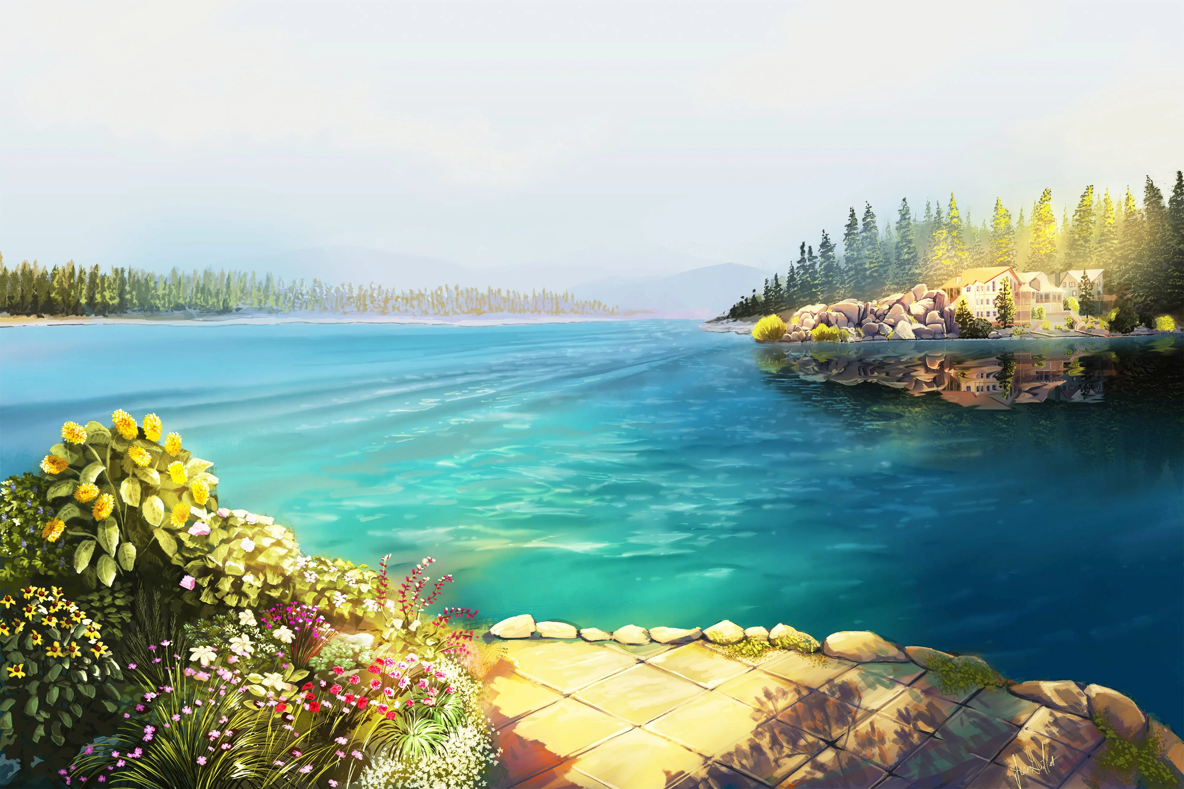 Big Bear Lake - Art by Jean Guillet [USA SHIPPING]