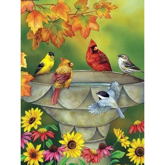Birds On The Fountain - Diamond Painting