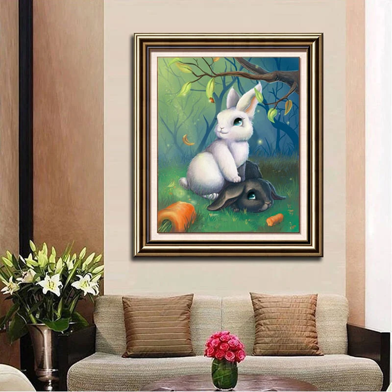 Black & White Rabbits in Forest - Image 2