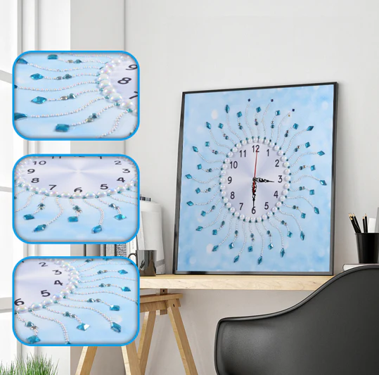 Blue Special Shaped Diamond Clock Painting