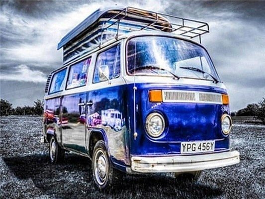 Blue Volkswagen mini bus - Diamond painting kit