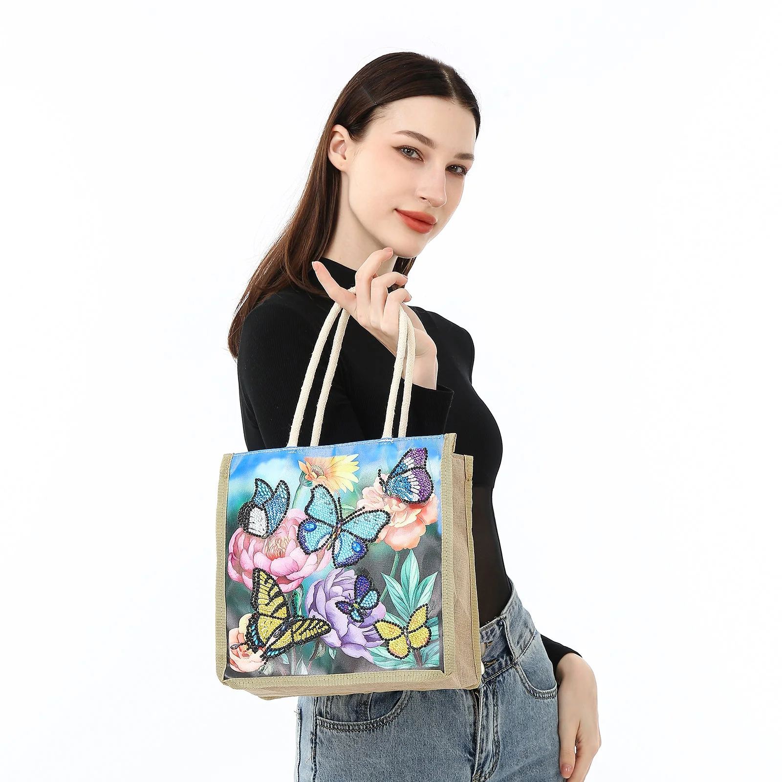 Colorful Butterflies - Diamond Painting Shopping Bag - Image 4