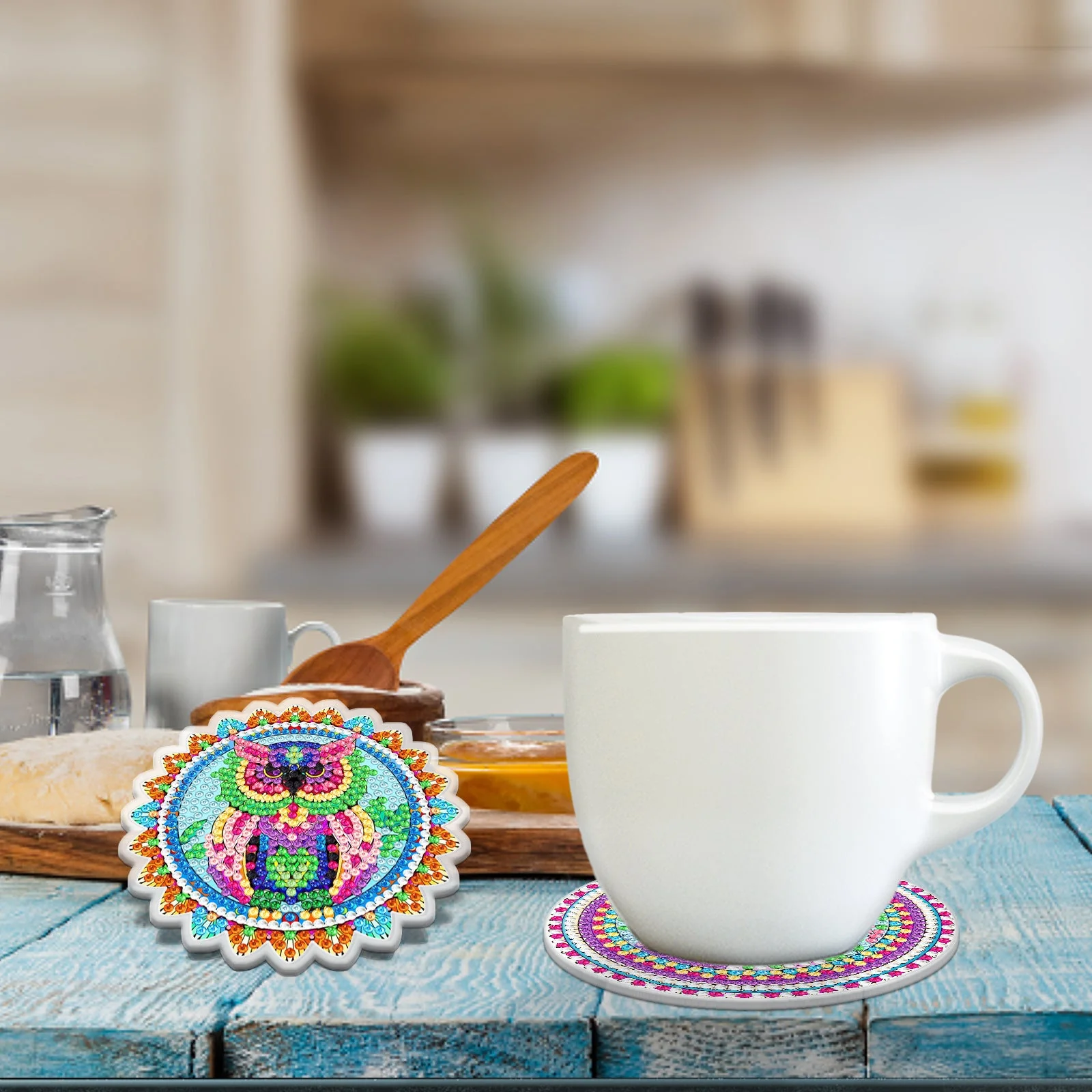 Colorful Diamond Painting Table Coasters with Stand - Image 2