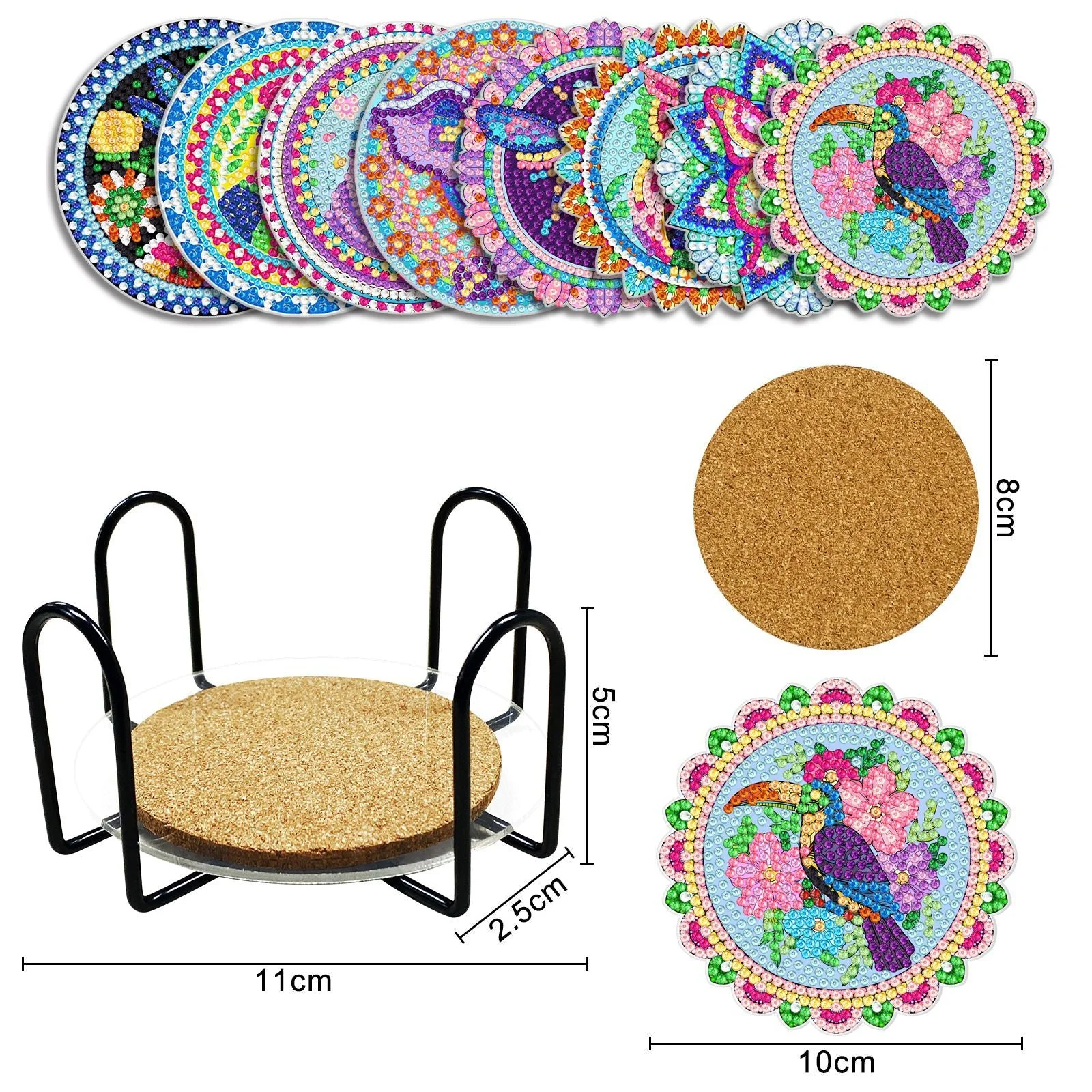 Colorful Diamond Painting Table Coasters with Stand - Image 5