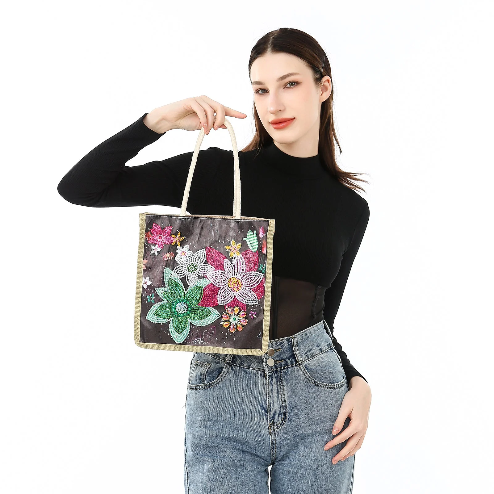 Colorful Flowers - Diamond Painting Shopping Bag - Image 3