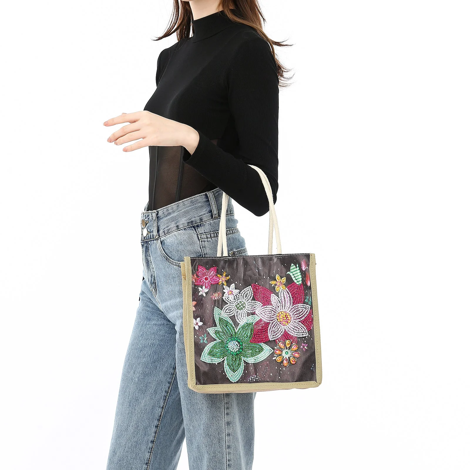 Colorful Flowers - Diamond Painting Shopping Bag - Image 4