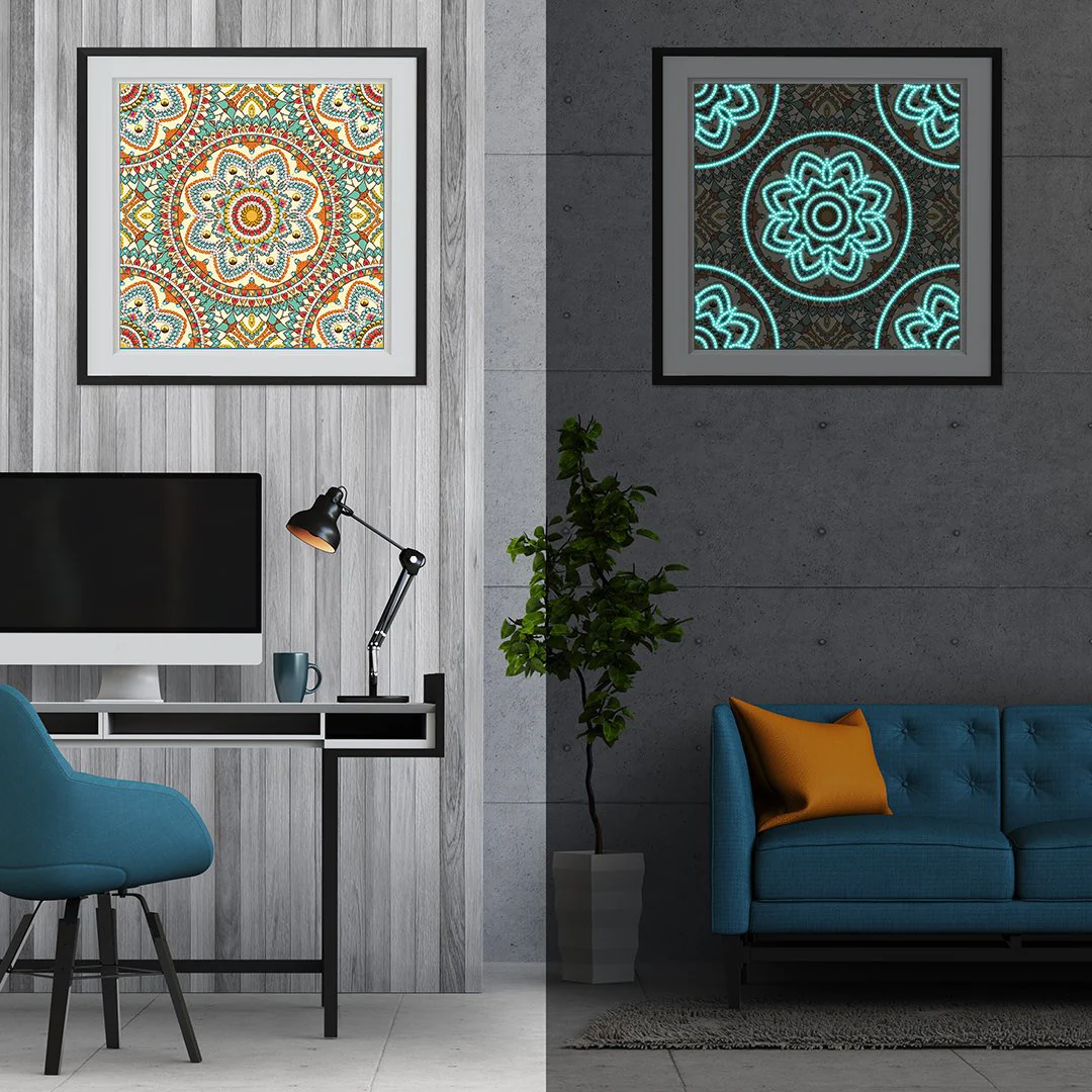 Colorful Mandala Shine in Dark Diamond Painting