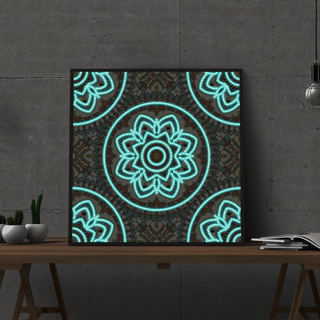 Colorful Mandala Shine in Dark Diamond Painting - Image 3