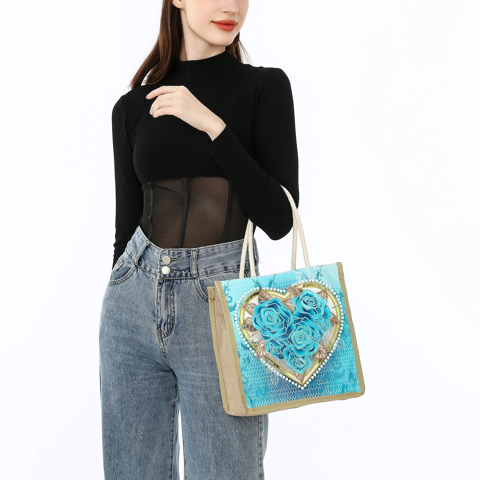 Flower Heart - Diamond Painting Shopping Bag - Image 4