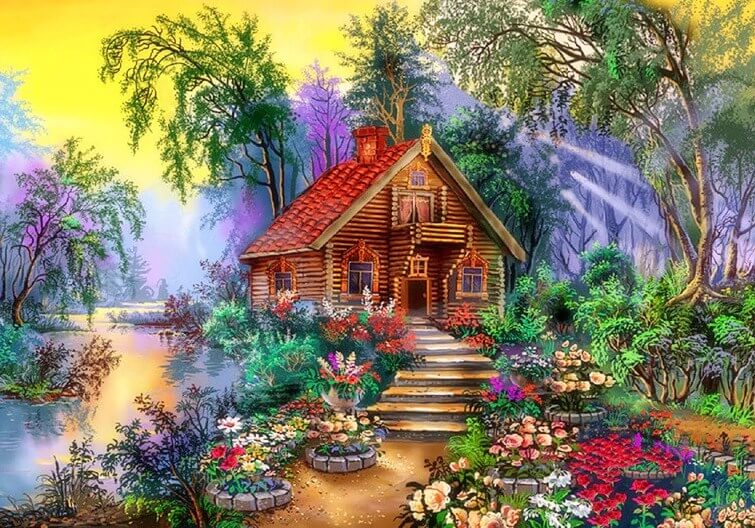 Flowers & House Scenery Painting Kit