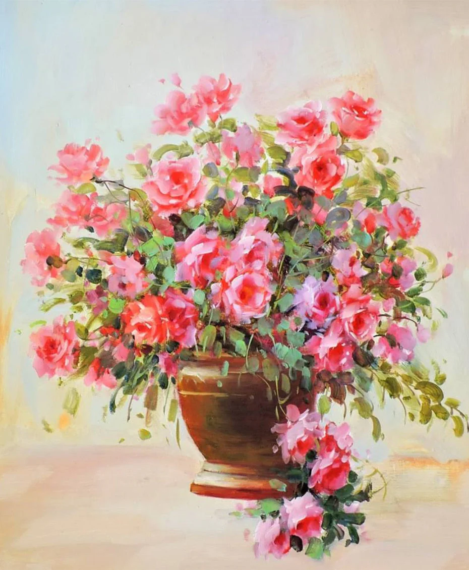Fresh Pink Flowers Pot DIY Painting