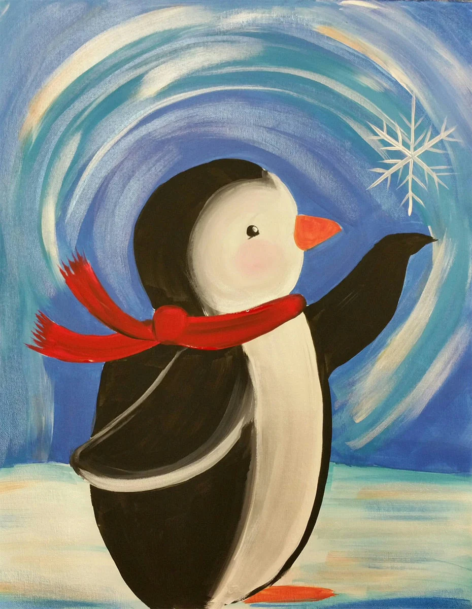 Little Penguin Catching Snow Flake