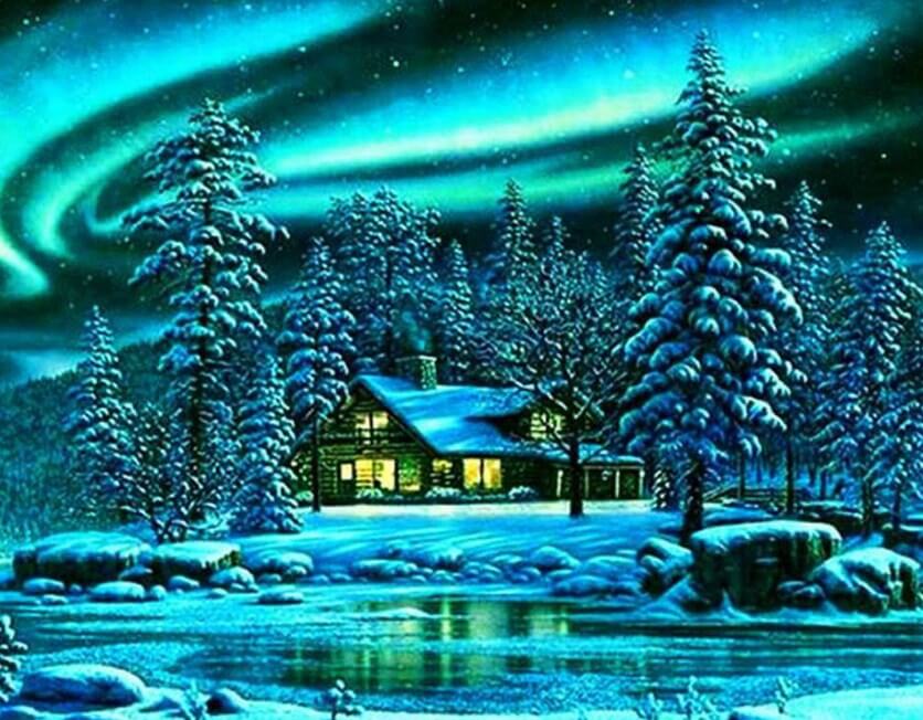Log Cabin in the Snow