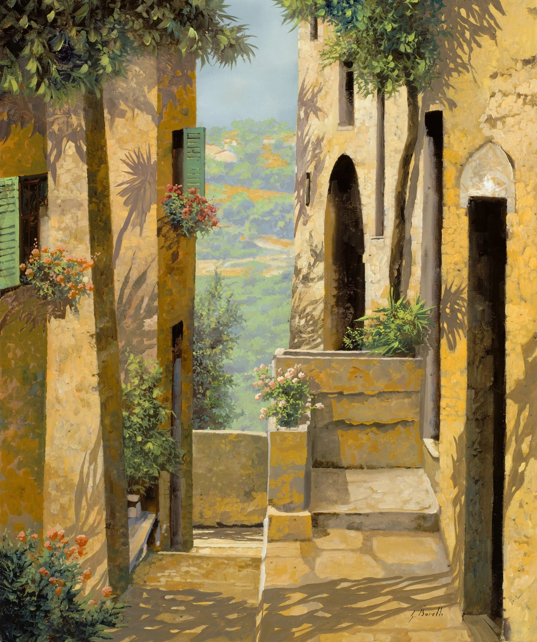 Narrow Street In St Paul de Vence - Art by Guido Borelli