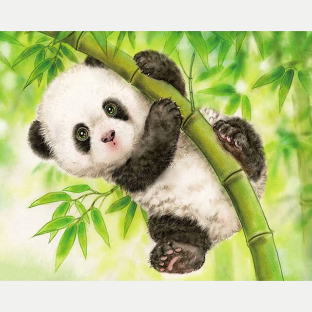 Panda Hanging On Bamboo - Diamond Painting  Kit