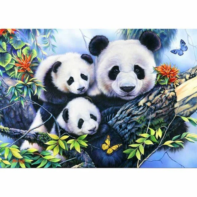 Panda With His Cubs - Diamond Painting Kit