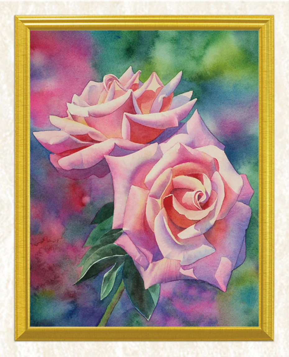 Pink Roses & Green Leaves DIY Painting - Image 3