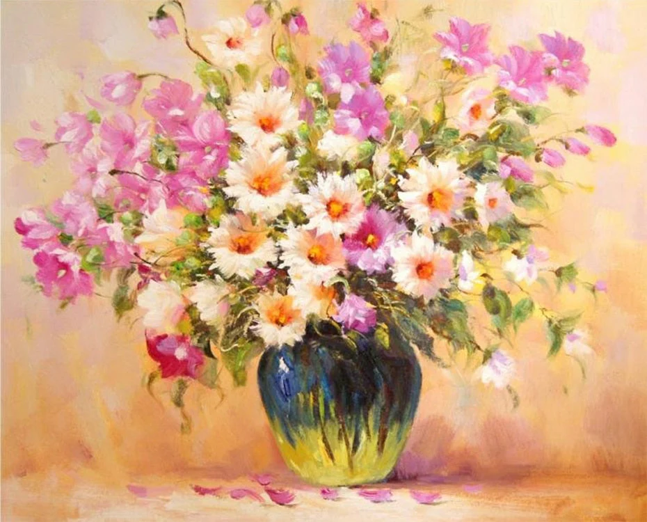 Pink & White Flowers DIY Painting