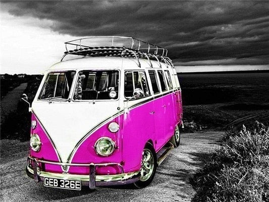 Pink & White Volkswagen mini bus -DIY Diamond Painting Kit