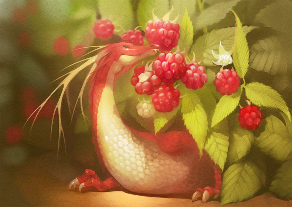 Raspberries & little Dragon Diamond Painting