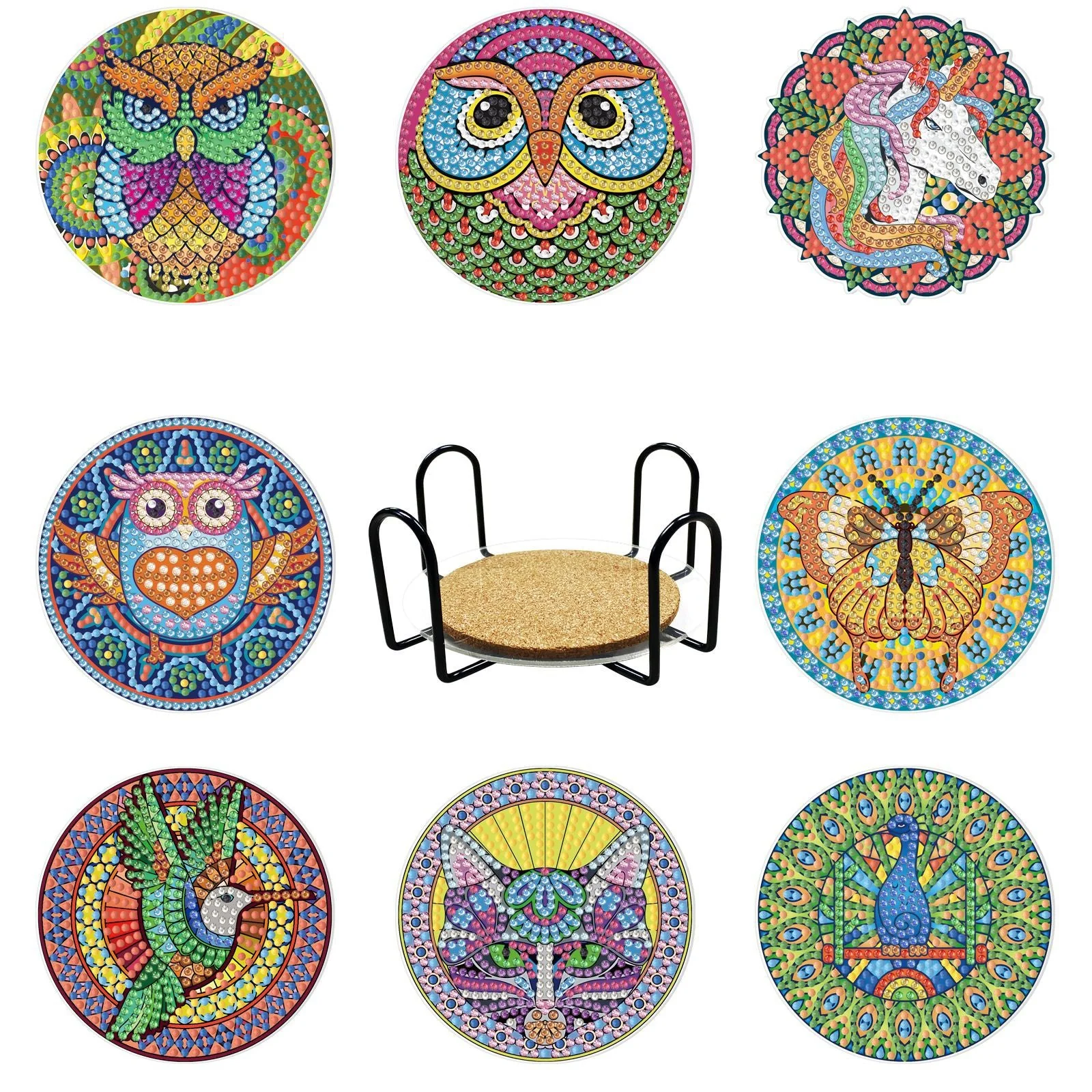 Set of Diamond Painting Coasters & Stand