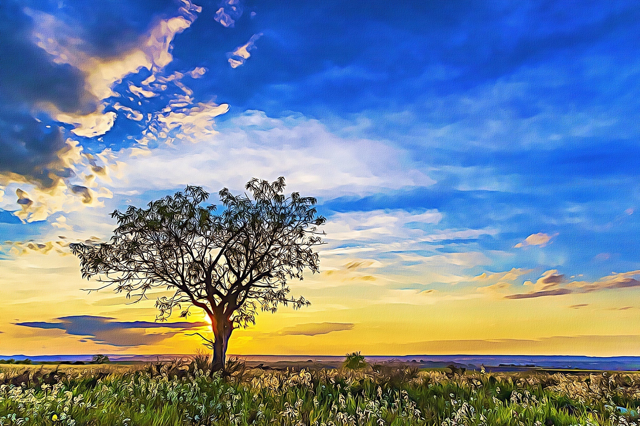 Solitary Tree At Sundown - Art by Denise Dundon