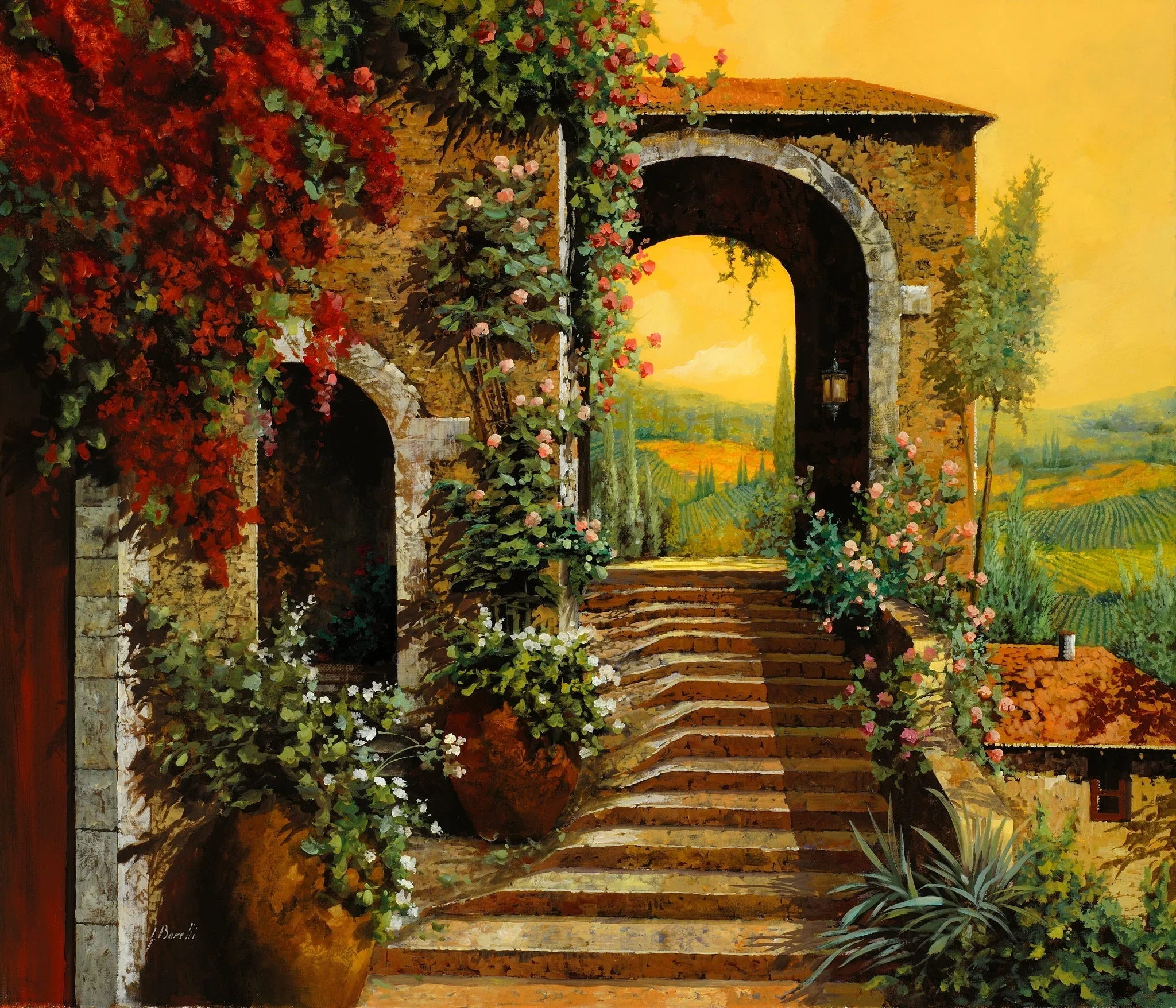 The Stairs And The Yellow Sky - Art by Guido Borelli