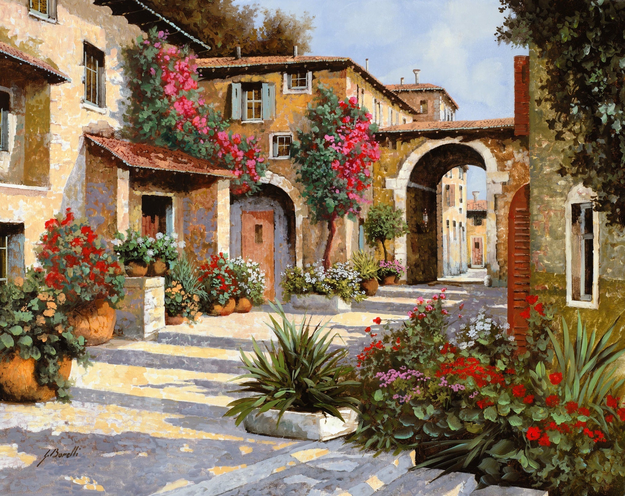 The Stairs Of The Village - Art by Guido Borelli