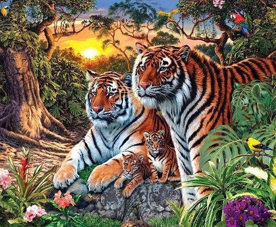 Tiger Family in the Forest