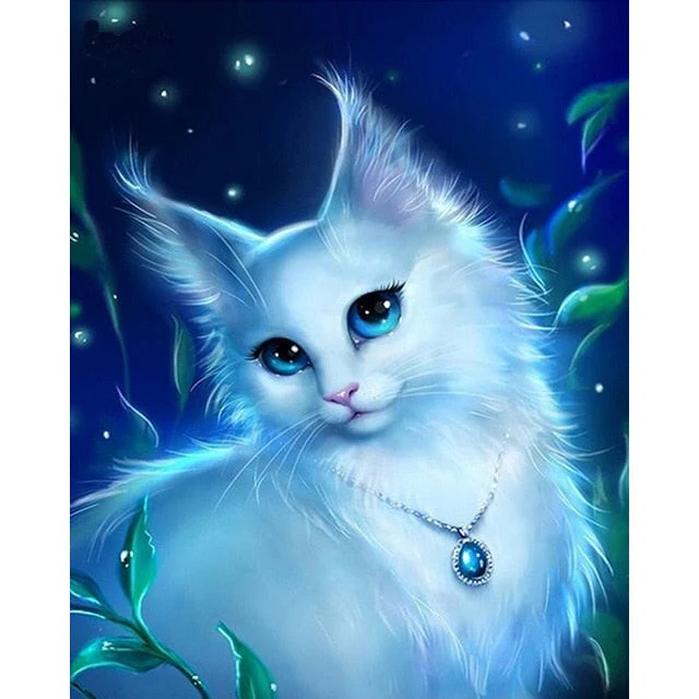 White Cat with Blue Eyes DIY Painting - Image 2