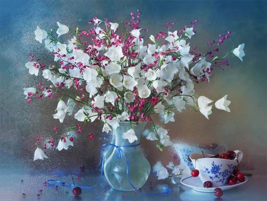 White & Pink Flowers DIY Painting