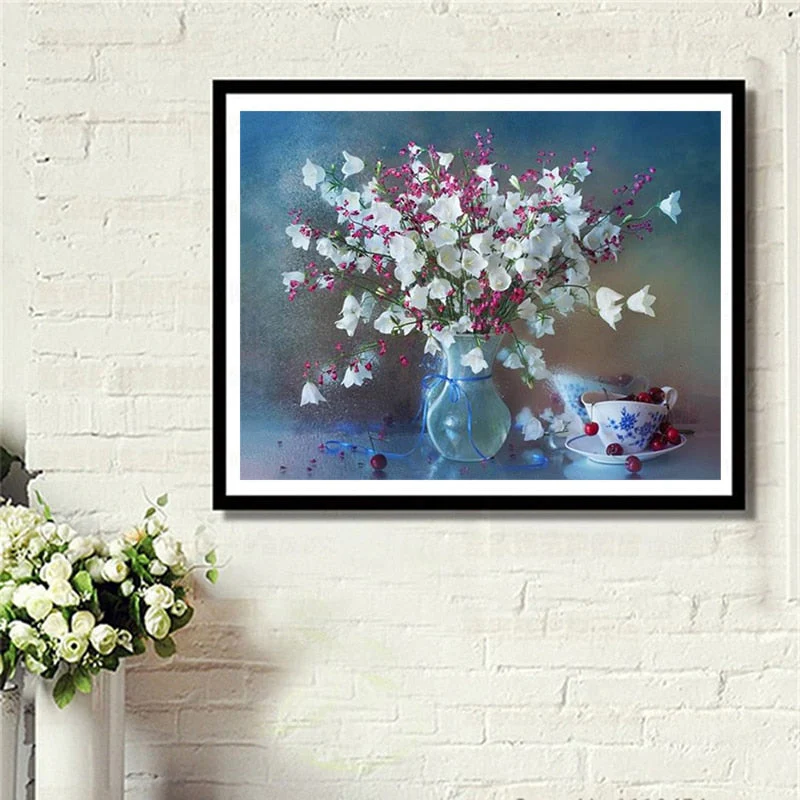 White & Pink Flowers DIY Painting - Image 2