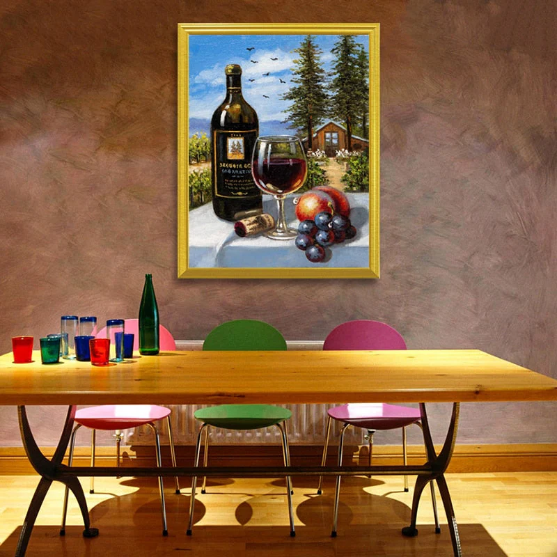 Wine Bottle & Glass with Fruits DIY Painting - Image 2