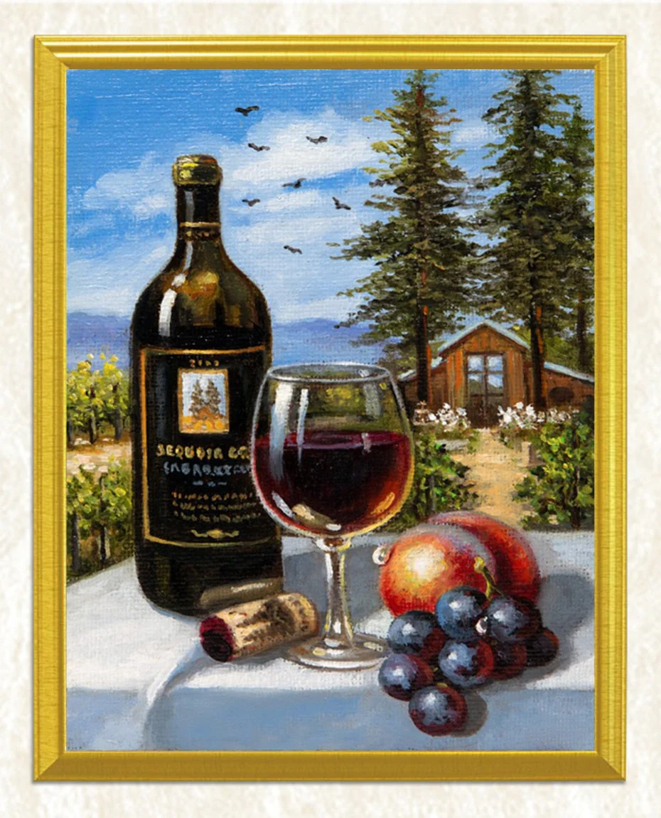 Wine Bottle & Glass with Fruits DIY Painting - Image 3