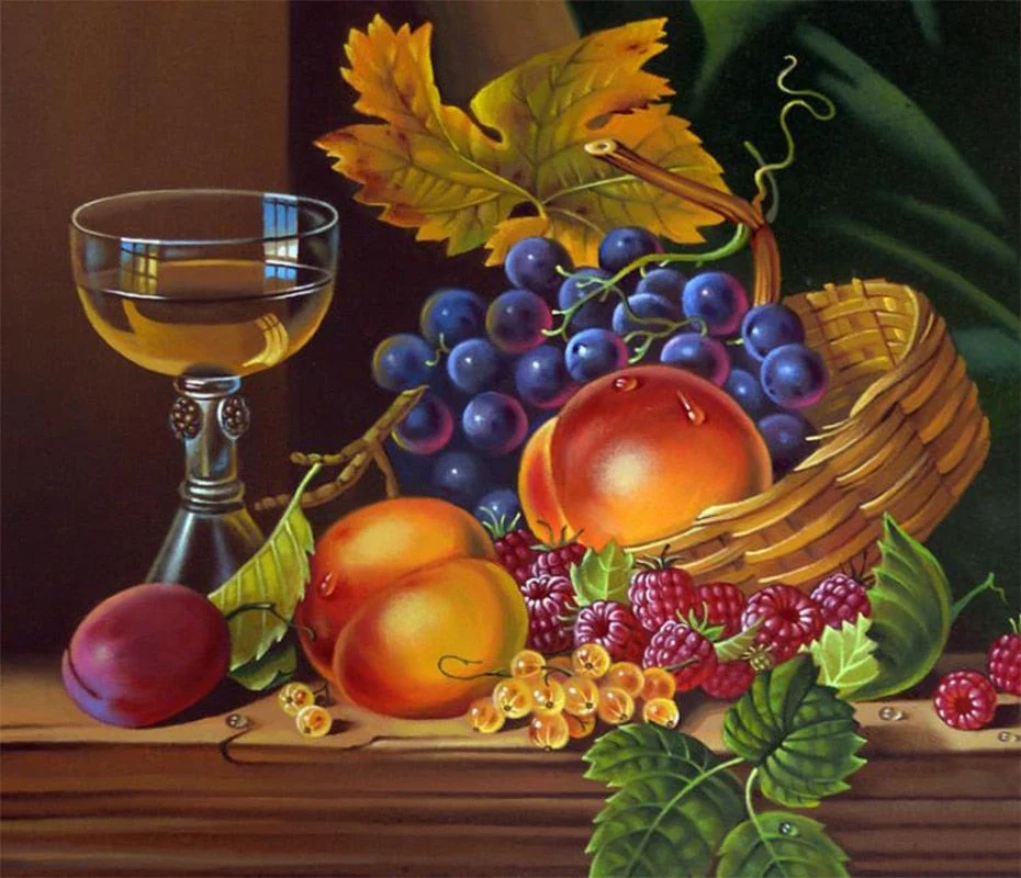 Wine Glass & Fruits Still Life Diamond Painting